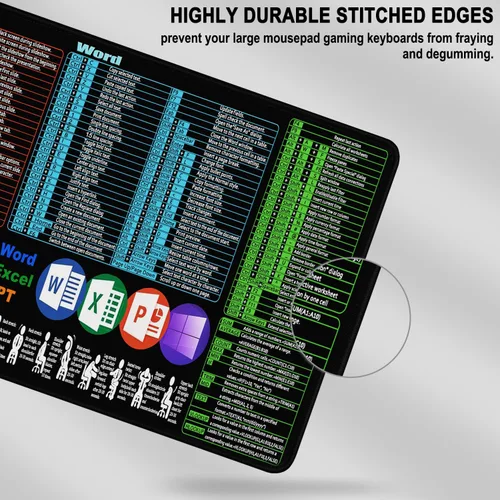 Miniatura 4 de Excel Shortcuts - Alfombrilla de mouse grande de 31.5 x 15.7 pulgadas, alfombrilla de mouse extendida para juegos con borde cosido, base de goma