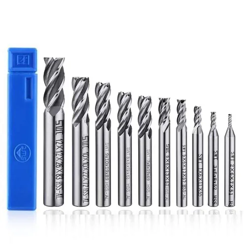 Miniatura 7 de ASNOMY Juego de 8 fresas frontales rectas de 4 flautas, 1/8"-1/2" pulgadas, brocas fresadoras CNC, brocas de router, juego de herramientas de corte