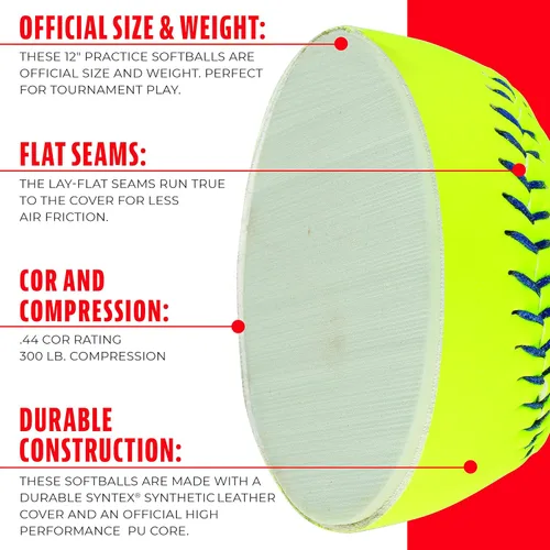 Miniatura 4 de Franklin Sports Softballs de tamaño oficial – Pelotas de sóftbol de 12 pulgadas – Pelotas de torneo de lanzamiento lento – Ideal para práctica +