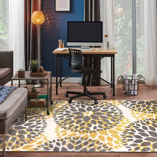 Miniatura 7 de Rugshop Alfombra con diseño moderno de círculos florales amarillos – Elegante, sin desprendimiento, de 2 x 3 pies, para sala de estar, dormitorio