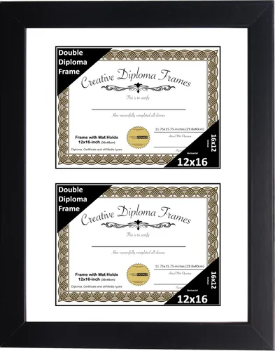 Miniatura 69 de Creative Picture Frames Marco de diploma doble clásico negro de 6 x 8 pulgadas con vidrio negro y colgador de pared instalado