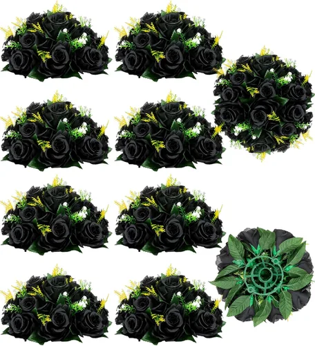 Miniatura 43 de BLOSMON Bolas de flores, centros de mesa de rosas de boda: 2 piezas de flores falsas carmesí decoración de bolas de besos Arreglos florales