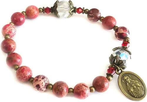 Miniatura 4 de Juego de rosario y pulsera de piedra y cristal Sagrado Corazón de Jesús en caja - Rosario Católico - Rosarios Catolicos - Regalos Católicos