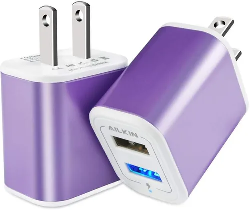 Miniatura 8 de Cargador de pared con enchufe USB, bloque de carga, paquete de 2 unidades AILKIN 2.1A de carga rápida, adaptador de corriente de doble puerto, caja