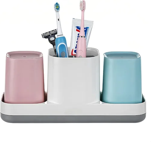 Miniatura 6 de Soporte para cepillos de dientes para niños con tazas de enjuague, cepillo de dientes eléctrico y soporte de almacenamiento de pasta de dientes
