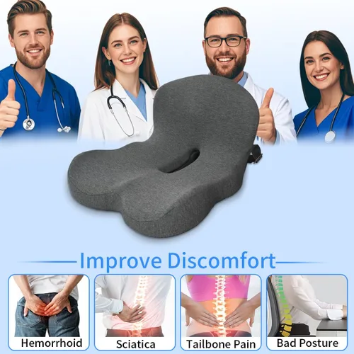 Miniatura 6 de Cojín de asiento de espuma viscoelástica, cojín para silla de oficina con soporte lumbar para aliviar la presión de la espalda, cojín de asiento