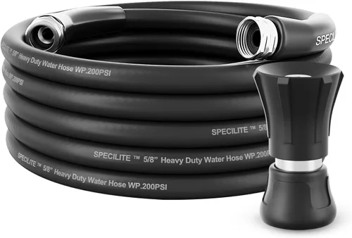 Miniatura 9 de SPECILITE Manguera de jardín de 3/4" 25 pies con boquilla de alto flujo, manguera de agua de goma híbrida flexible resistente para exteriores