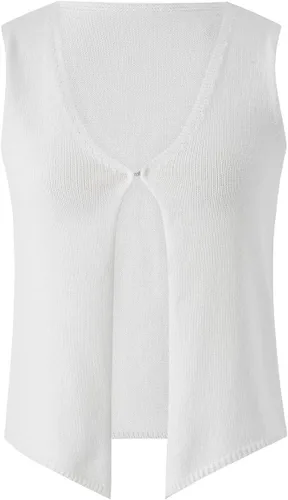 Miniatura 6 de Meihuida Chaleco de ganchillo para mujer, estilo Y2K, cuello en V, sin mangas, con botones, estilo vintage, casual, ropa de calle