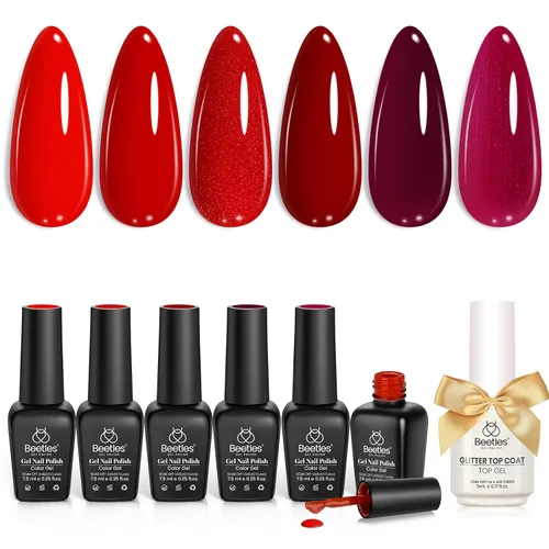 Miniatura 28 de Beetles - Juego de esmaltes de uñas de gel Jelly de 6 colores, tonos nude, rosa, marrón, con brillo y efecto de glitter, kit de esmaltes de gel