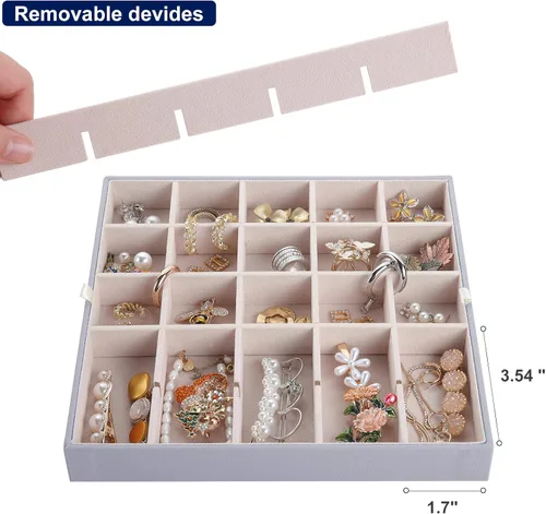 Miniatura 3 de homing Caja organizadora de aretes con 50 ranuras con 8 ganchos para collares regalos de cumpleaños y Navidad 2 bandejas clásicas de piel sintética