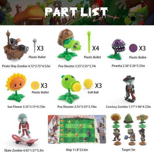Miniatura 2 de Maikerry Juego de 7 figuras de PVZ con diseño de plantas, gran cumpleaños, Navidad, para niños y niñas, con mapa de campo de batalla