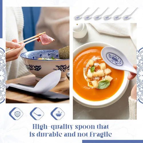Miniatura 5 de Hushee 100 cucharas de sopa asiática china, cucharas de sopa de melamina grandes a granel, cucharas de ramen reutilizables japonesas, cuchara