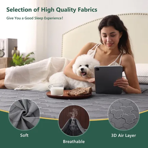 Miniatura 4 de Protector de colchón impermeable de 40% rayón derivado del bambú, cubrecolchón con tejido de aire 3D transpirable, con bolsillo profundo de 8 a 21