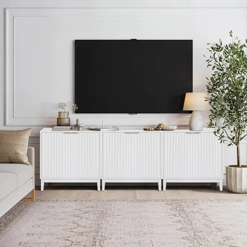 Miniatura 10 de Armario estriado con almacenamiento, aparador de 2 puertas, armario moderno con estante ajustable para cocina o sala de estar