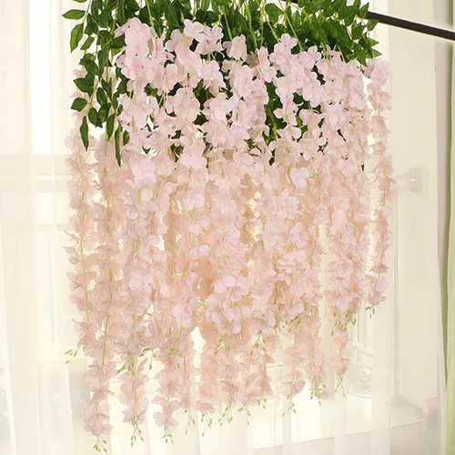 Miniatura 6 de Paquete de 24 guirnaldas de flores colgantes de glicina rosa claro, enredaderas de flores artificiales de 3.77 pies, glicinia falsa, guirnalda