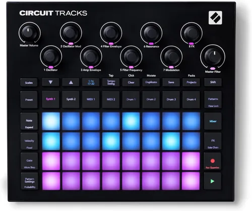 Novation Circuit Tracks: Secuenciador Groovebox con motores de sintetizador, control MIDI y patrones de batería para la creación de música