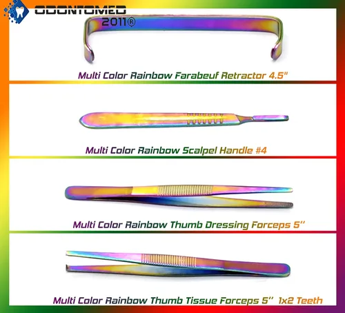 Miniatura 2 de OdontoMed2011® Kit avanzado de anatomía Acero inoxidable de alta calidad Multi Titanium Rainbow Color Juego de 24 herramientas con mango