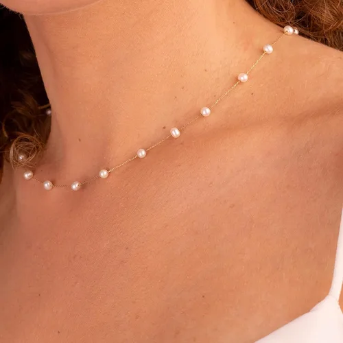 Miniatura 4 de Delicado collar de perlas chapado en oro de 14 quilates, bonito collar de perlas individuales elegante gargantilla de perlas pequeñas delicadas