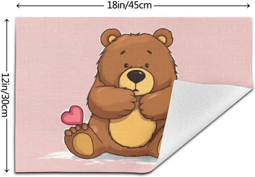 Miniatura 2 de 6 PCS PVC Placemats Set Place Mats Bear Holding Bottle of Honey Non-Slip Weave Place Mats 12" x 18" Farmhouse Table Mat Set for Family Dinners