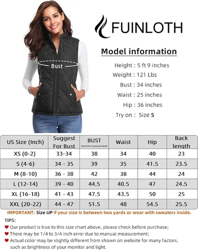 Miniatura 4 de Fuinloth - Chaleco acolchado para mujer, diseño de cuello alto, ligero, con cierre