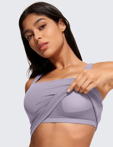 Miniatura 66 de CRZ YOGA Butterluxe Brasier deportivo de cuello cuadrado para mujer, estilo camiseta corta sin mangas, acolchado con soporte integrado para yoga