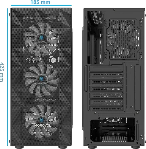 Miniatura 6 de MOROVOL Carcasa para PC con 4 ventiladores RGB preinstalados, carcasa de computadora ATX para juegos con malla frontal en forma de diamante y panel