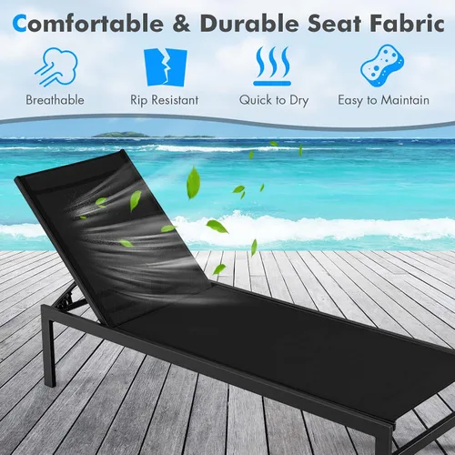 Miniatura 7 de Tangkula Tumbona de aluminio para patio, sillón ajustable para exteriores con respaldo de 6 posiciones, marco de aluminio resistente, tela Negro