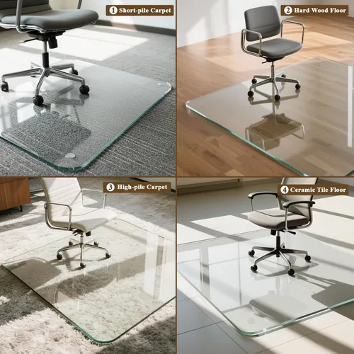 Miniatura 5 de Tapete para silla de 36 x 46 pulgadas para alfombra, vidrio templado resistente y duro, tapete transparente para silla de oficina, suelo