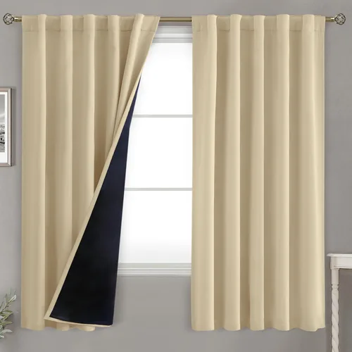 Miniatura 133 de BGment Cortinas 100% opacas beige de 63 pulgadas de largo con forro aislante térmico, bolsillo para varilla y lengüeta trasera de doble capa