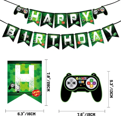 Miniatura 3 de WERNNSAI Cartel de cumpleaños del juego – Suministros de fiesta de videojuegos, guirnalda de banderines de feliz cumpleaños para niños, niños