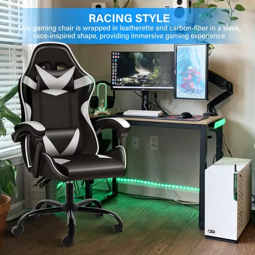 Miniatura 6 de YSSOA Silla de juegos, silla de jugador grande y alta, silla giratoria ajustable estilo carreras, sillas ergonómicas de videojuegos