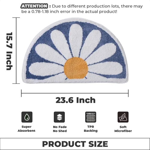 Miniatura 2 de Daisy - Alfombra de baño de felpa de secado rápido con respaldo de goma, antideslizante y lavable para ducha y dormitorio (azul, 24 x 16 pulgadas)