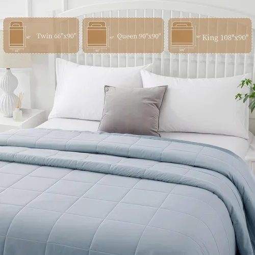 Miniatura 9 de COMFLIVE Manta de Alternativa de Plumón con Ribete de Satén, Manta Tamaño Twin para Cama, Comodidad Ligera para Todas las Estaciones - Comodidad Azul