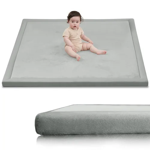 Miniatura 59 de Huloo Sleep - Tapete de juego para bebé, tapete de espuma viscoelástica de 1.3 pulgadas de grosor, terciopelo coral suave, antideslizante, Gris