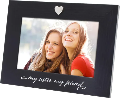Miniatura 2 de Marco de fotos de corazón plateado negro para foto 4x6 (Mi hermana, mi amiga) 4x6 Picture Frame, Black Photo Frame, Tabletop Display, Birthday