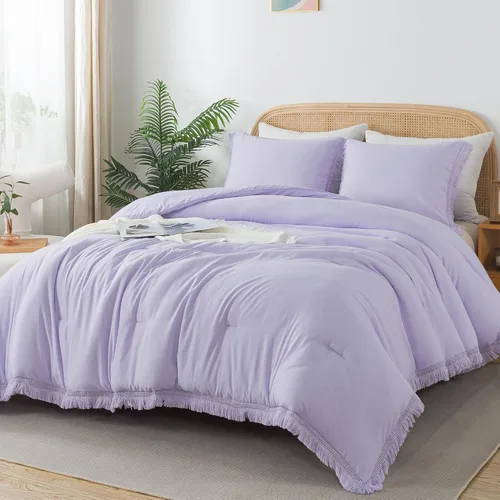 Miniatura 21 de Andency - Juego de edredón tamaño completo de color naranja quemado, 3 piezas, ropa de cama ligera de estilo bohemio terracota para invierno, juego