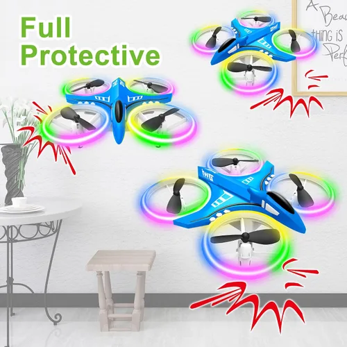 Miniatura 6 de Dwi Dowellin Mini Dron de 4.9 Pulgadas para Niños Luces LED Nocturnas Despegue Aterrizaje y Volteretas con Una Tecla RC Control Remoto Pequeños Azul