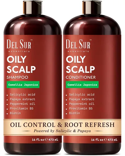 DEL SUR Juego de champú y acondicionador aclarante para cabello graso | 16 onzas líquidas | con Camellia Japonica, ácido salicílico, papaya y