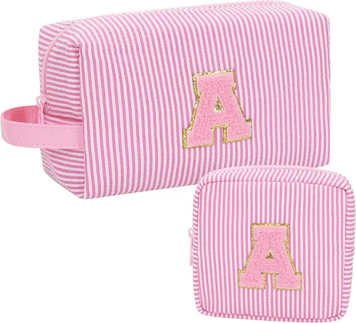 MONSTINA Cesta de Pascua para adolescentes, bolsa de maquillaje con inicial, bolsa de cosméticos personalizada para niñas y mujeres, bonita bolsa de