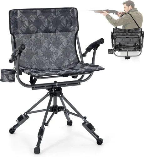 Miniatura 11 de ALPHA CAMP Silla plegable de caza giratoria con persianas de caza, asiento de caza silencioso de 360 grados con 4 patas ajustables de altura