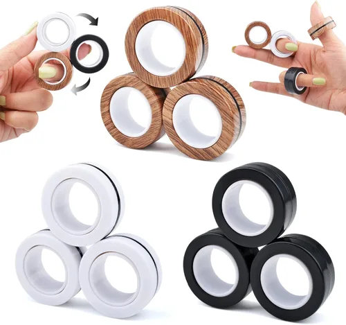 Miniatura 17 de Cevioce Juego de 3 anillos magnéticos para adultos, niños y adolescentes, anillo magnético giratorio para personas con TDAH y ansiedad, juguetes