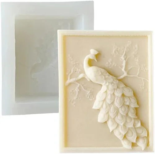 Molde de silicona para jabón, molde para velas, diseño de pavo real, molde de cera de resina para manualidades Pavo real individual