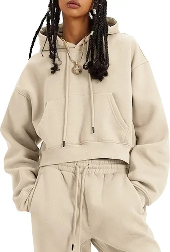 Miniatura 55 de Kissonic Conjunto deportivo de forro polar para mujer, 2 piezas, sudadera con capucha y pantalones deportivos