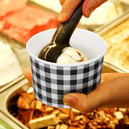 Miniatura 7 de Sieral Paquete de 50 tazas de papel de helado de guingán de 9 onzas, cuencos desechables de picnic, postre de búfalo a cuadros, cuenco de papel a
