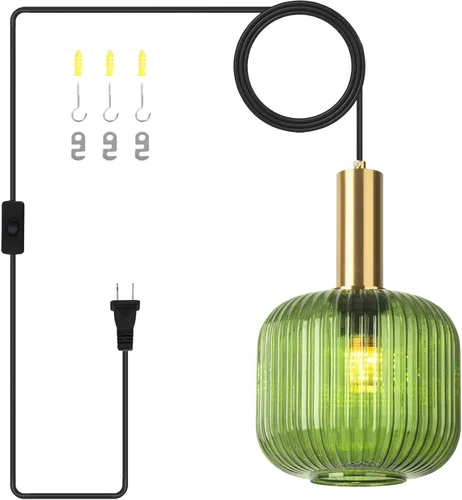 Miniatura 31 de Moderna lámpara colgante con enchufe de mediados de siglo, lámpara colgante de vidrio lechoso, lámpara colgante enchufable con luz de techo