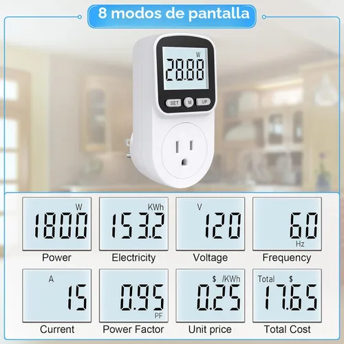 Miniatura 2 de Medidor de vatios mejorado, medidor de potencia, monitor de energía para el hogar, monitor de uso eléctrico, medidor de voltaje de energía