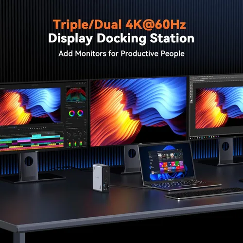 Miniatura 10 de TobenONE Estación de acoplamiento para laptop 18 en 1, 3 monitores, pantalla triple 4K con 3 HDMI, 9 puertos USB, Gigabit Ethernet, PD3.0