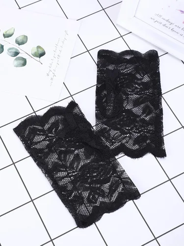 Miniatura 7 de Guantes florales de encaje corto sin dedos, guantes de novia para mujer