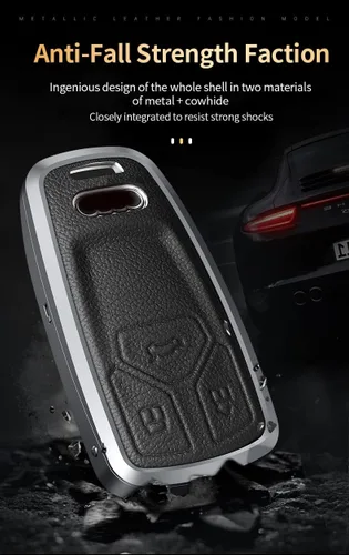 Miniatura 5 de Compatible con Audi Q3 Q8 Q7 Q5 A3 A4 A5 A6 A7 TT TTS S4 S5 RS4 RS5 Funda de cuero de metal para llavero inteligente