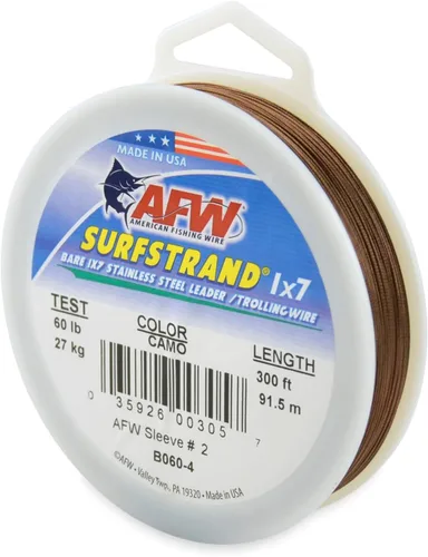 Miniatura 36 de Surfstrand Bare 1x7 Cable Líder de Acero Inoxidable - Línea Líder de Pesca para Agua Salada, 20lb Test - 325lb Test en Brillante, Camuflaje